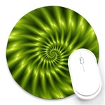 Glossy Lime Green Spiral Fractal  Round Mousepad