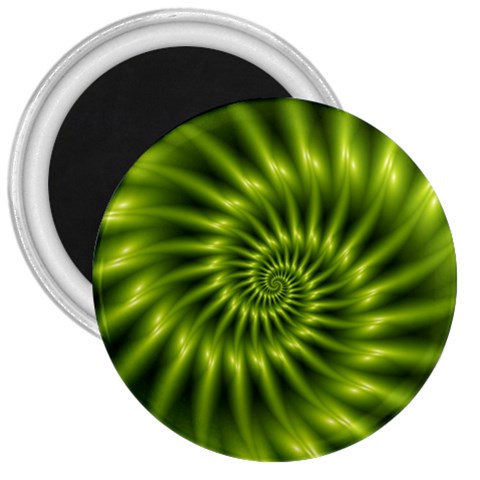 Glossy Lime Green Spiral Fractal  3  Magnet from ArtsNow.com Front