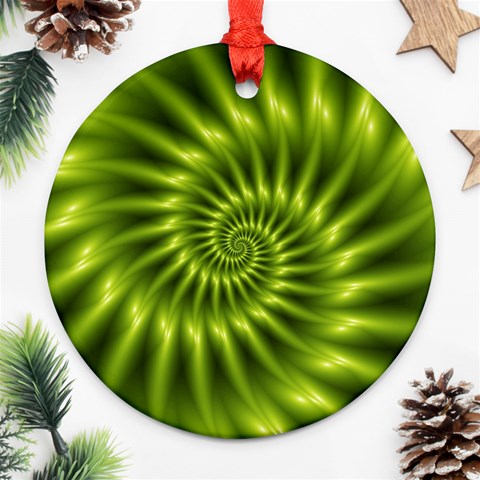 Glossy Lime Green Spiral Fractal  Ornament (Round) from ArtsNow.com Front