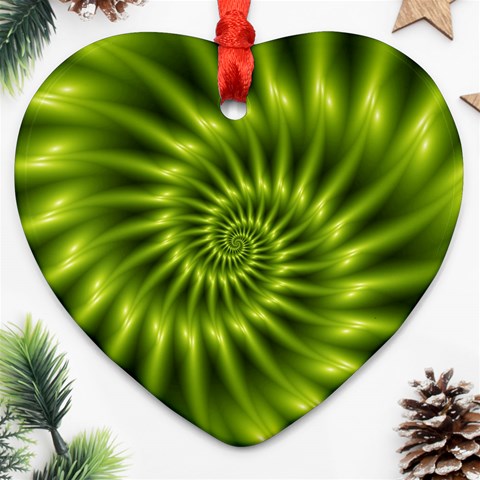 Glossy Lime Green Spiral Fractal  Ornament (Heart) from ArtsNow.com Front