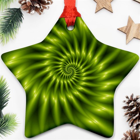 Glossy Lime Green Spiral Fractal  Ornament (Star) from ArtsNow.com Front