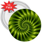 Glossy Lime Green Spiral Fractal  3  Button (10 pack)