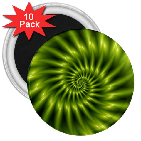 Glossy Lime Green Spiral Fractal  3  Magnet (10 pack) from ArtsNow.com Front