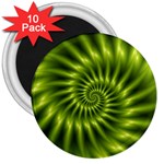 Glossy Lime Green Spiral Fractal  3  Magnet (10 pack)