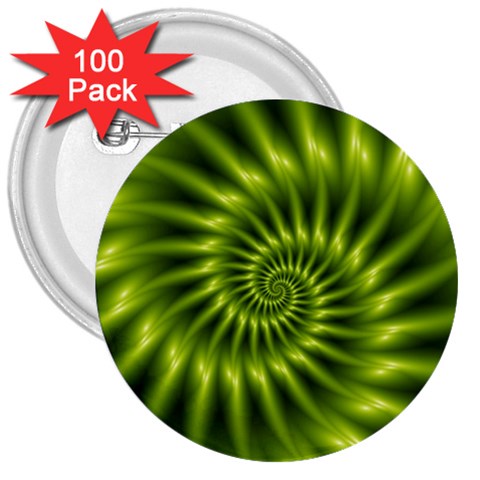 Glossy Lime Green Spiral Fractal  3  Button (100 pack) from ArtsNow.com Front