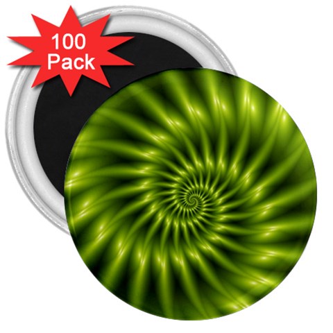 Glossy Lime Green Spiral Fractal  3  Magnet (100 pack) from ArtsNow.com Front