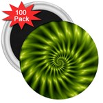 Glossy Lime Green Spiral Fractal  3  Magnet (100 pack)