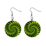 Glossy Lime Green Spiral Fractal  1  Button Earrings