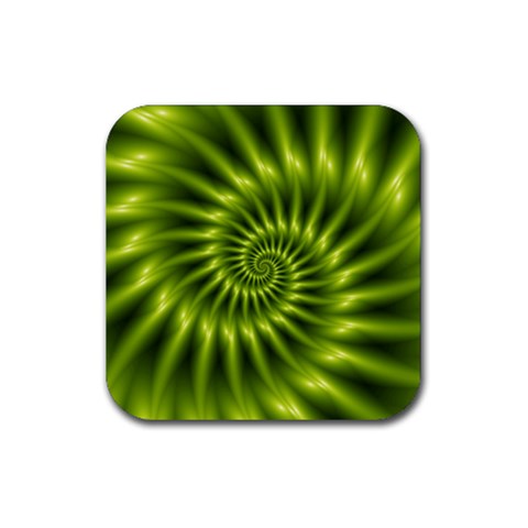 Glossy Lime Green Spiral Fractal  Rubber Coaster (Square) from ArtsNow.com Front