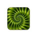 Glossy Lime Green Spiral Fractal  Rubber Coaster (Square)