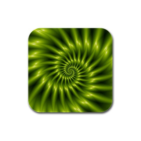 Glossy Lime Green Spiral Fractal  Rubber Square Coaster (4 pack) from ArtsNow.com Front