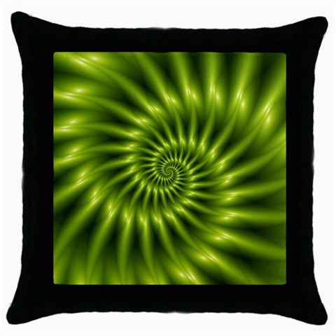 Glossy Lime Green Spiral Fractal  Throw Pillow Case (Black) from ArtsNow.com Front