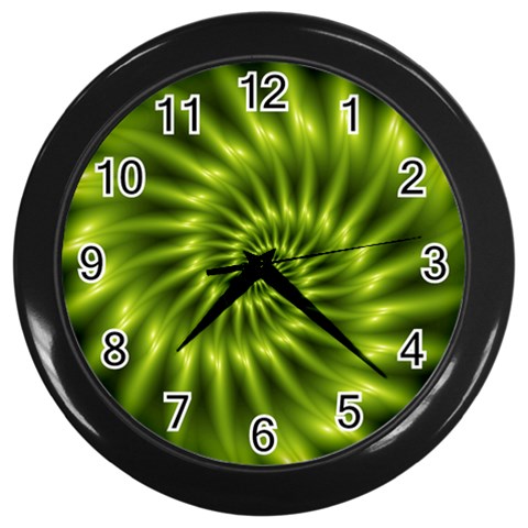 Glossy Lime Green Spiral Fractal  Wall Clock (Black) from ArtsNow.com Front