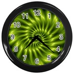 Glossy Lime Green Spiral Fractal  Wall Clock (Black)