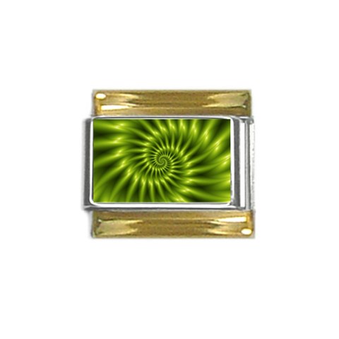 Glossy Lime Green Spiral Fractal  Gold Trim Italian Charm (9mm) from ArtsNow.com Front