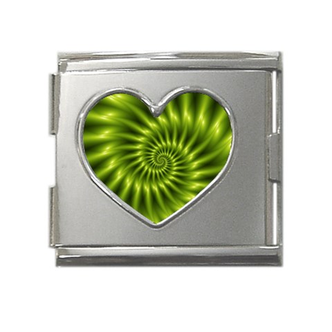 Glossy Lime Green Spiral Fractal  Mega Link Heart Italian Charm (18mm) from ArtsNow.com Front