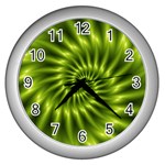 Glossy Lime Green Spiral Fractal  Wall Clock (Silver)