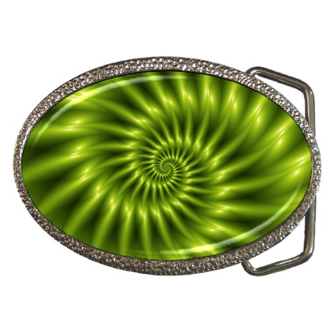 Glossy Lime Green Spiral Fractal  Belt Buckle from ArtsNow.com Front