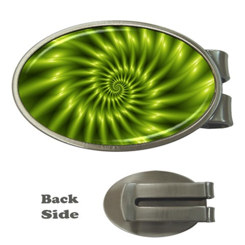 Glossy Lime Green Spiral Fractal  Money Clip (Oval) from ArtsNow.com Front