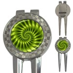 Glossy Lime Green Spiral Fractal  3-in-1 Golf Divot