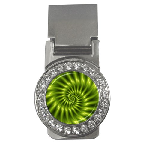 Glossy Lime Green Spiral Fractal  Money Clip (CZ) from ArtsNow.com Front