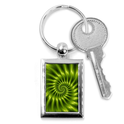 Glossy Lime Green Spiral Fractal  Key Chain (Rectangle) from ArtsNow.com Front