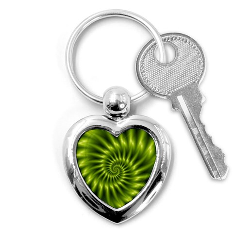 Glossy Lime Green Spiral Fractal  Key Chain (Heart) from ArtsNow.com Front