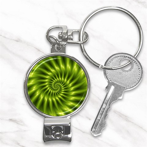 Glossy Lime Green Spiral Fractal  Nail Clippers Key Chain from ArtsNow.com Front