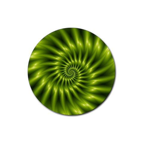 Glossy Lime Green Spiral Fractal  Rubber Coaster (Round) from ArtsNow.com Front