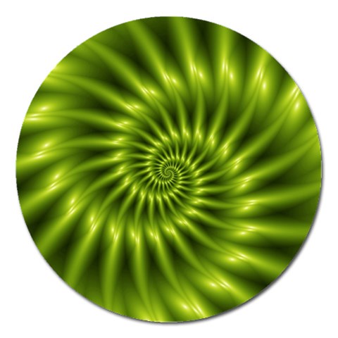 Glossy Lime Green Spiral Fractal  Magnet 5  (Round) from ArtsNow.com Front