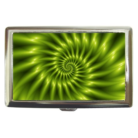 Glossy Lime Green Spiral Fractal  Cigarette Money Case from ArtsNow.com Front