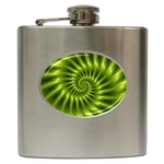 Glossy Lime Green Spiral Fractal  Hip Flask (6 oz)