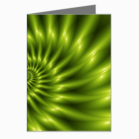 Glossy Lime Green Spiral Fractal  Greeting Card from ArtsNow.com Left