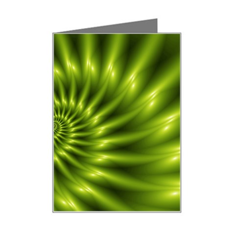 Glossy Lime Green Spiral Fractal  Mini Greeting Card from ArtsNow.com Left