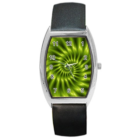 Glossy Lime Green Spiral Fractal  Barrel Style Metal Watch from ArtsNow.com Front