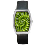 Glossy Lime Green Spiral Fractal  Barrel Style Metal Watch