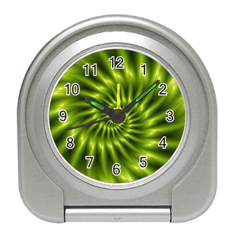 Glossy Lime Green Spiral Fractal  Travel Alarm Clock from ArtsNow.com Front