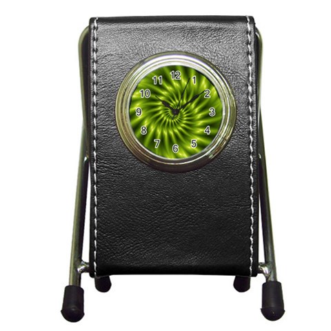 Glossy Lime Green Spiral Fractal  Pen Holder Desk Clock from ArtsNow.com Front