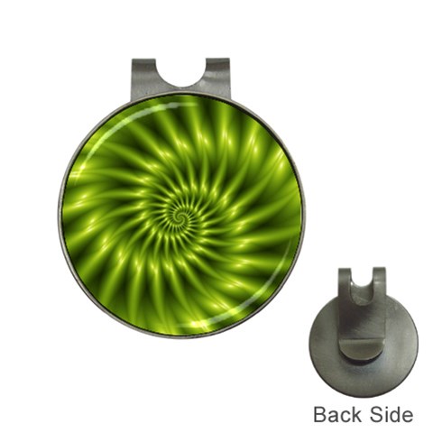 Glossy Lime Green Spiral Fractal  Golf Ball Marker Hat Clip from ArtsNow.com Front