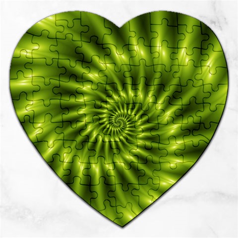 Glossy Lime Green Spiral Fractal  Jigsaw Puzzle (Heart) from ArtsNow.com Front