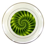 Glossy Lime Green Spiral Fractal  Porcelain Plate