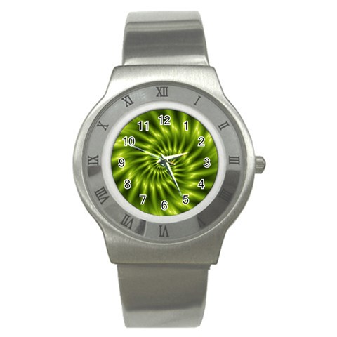 Glossy Lime Green Spiral Fractal  Stainless Steel Watch from ArtsNow.com Front