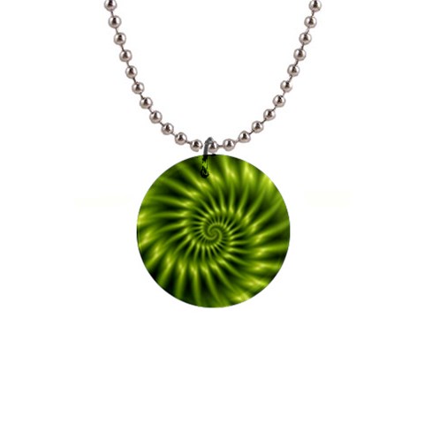 Glossy Lime Green Spiral Fractal  1  Button Necklace from ArtsNow.com Front