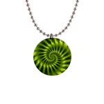 Glossy Lime Green Spiral Fractal  1  Button Necklace