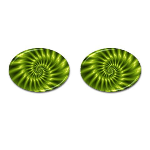 Glossy Lime Green Spiral Fractal  Cufflinks (Oval) from ArtsNow.com Front(Pair)