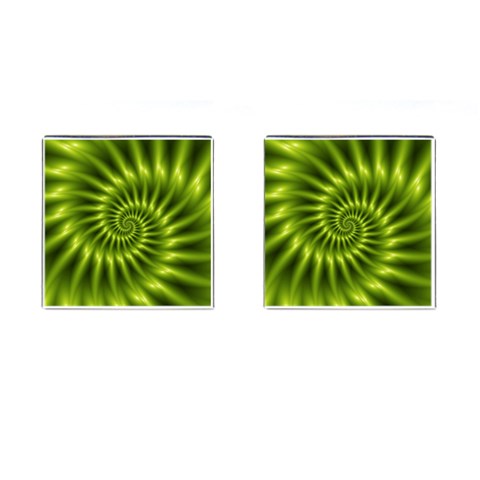 Glossy Lime Green Spiral Fractal  Cufflinks (Square) from ArtsNow.com Front(Pair)