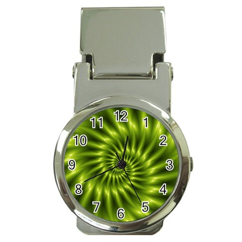 Glossy Lime Green Spiral Fractal  Money Clip Watch from ArtsNow.com Front