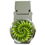 Glossy Lime Green Spiral Fractal  Money Clip Watch