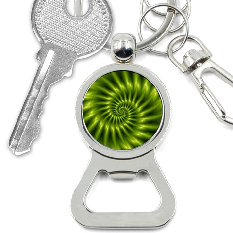 Glossy Lime Green Spiral Fractal  Bottle Opener Key Chain from ArtsNow.com Front