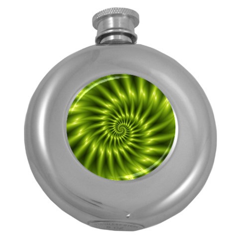 Glossy Lime Green Spiral Fractal  Hip Flask (5 oz) from ArtsNow.com Front